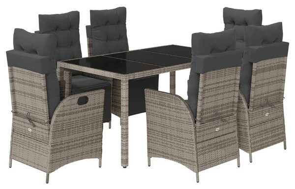 7 részes szürke polyrattan kerti étkezőgarnitúra párnával