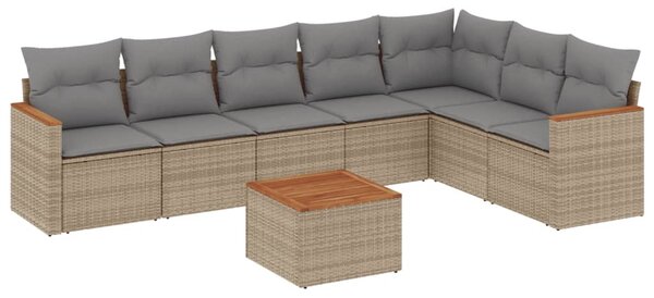 8 részes bézs polyrattan kerti ülőgarnitúra párnával