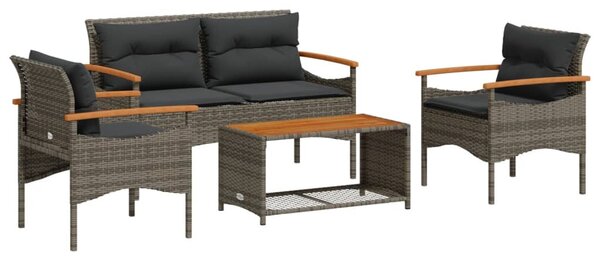 4 részes szürke polyrattan kerti ülőgarnitúra párnákkal