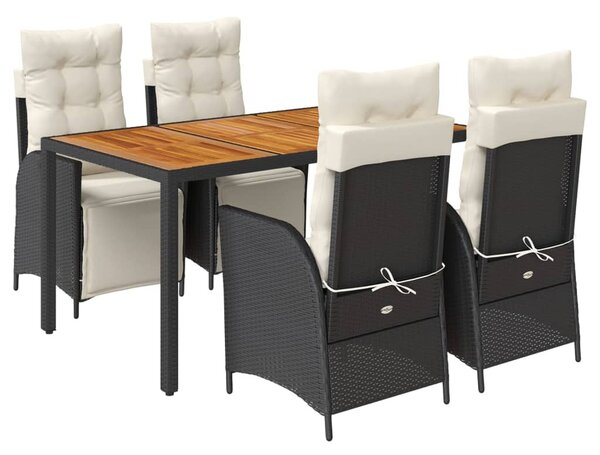 5 részes fekete polyrattan kerti étkezőgarnitúra párnákkal
