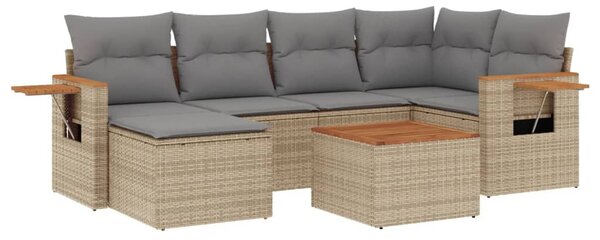 7 részes bézs polyrattan kerti ülőgarnitúra párnákkal