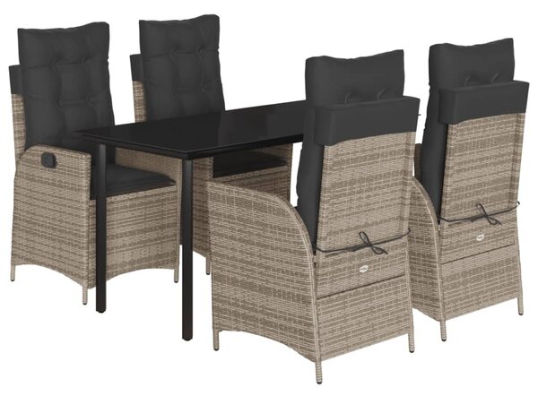 5 részes szürke polyrattan kerti étkezőgarnitúra párnával