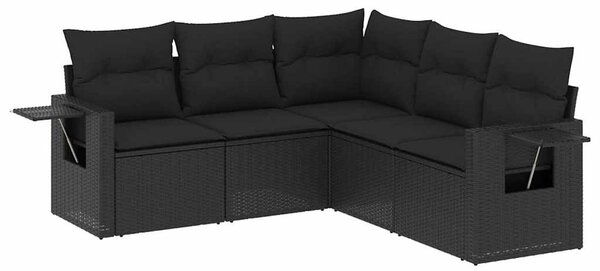 5 részes fekete polyrattan kerti kanapészett párnákkal