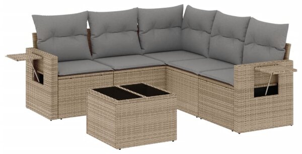 6 részes bézs polyrattan kerti ülőgarnitúra párnával