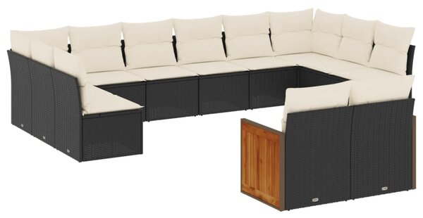 12 részes fekete polyrattan kerti ülőgarnitúra párnákkal