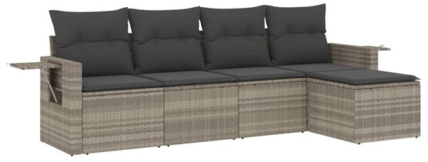 5 részes világosszürke polyrattan kerti ülőgarnitúra párnákkal