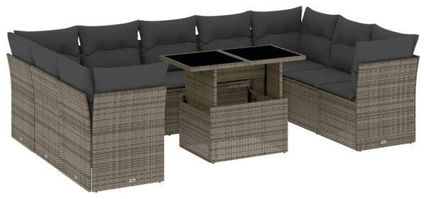 10 részes szürke polyrattan kerti ülőgarnitúra párnákkal