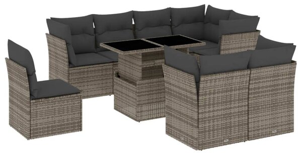9 részes szürke polyrattan kerti ülőgarnitúra párnákkal