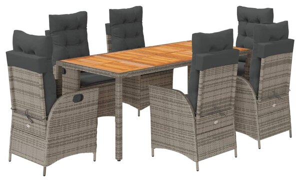 7 részes szürke polyrattan kerti étkezőgarnitúra párnával