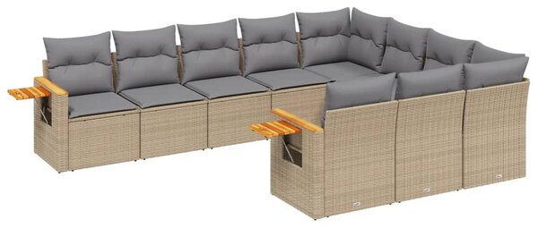 10 részes bézs polyrattan kerti ülőgarnitúra párnával