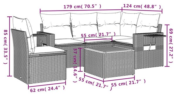 6 részes szürke polyrattan kerti ülőgarnitúra párnákkal