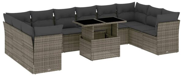 11 részes szürke polyrattan kerti ülőgarnitúra párnákkal