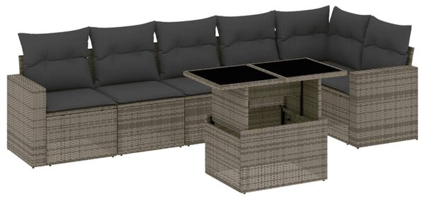 7 részes szürke polyrattan kerti ülőgarnitúra párnákkal