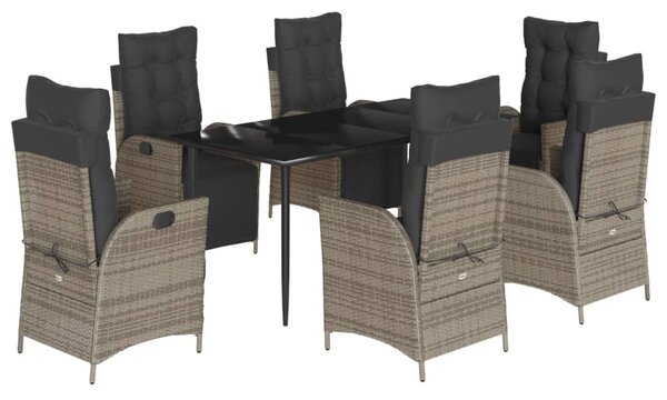 7 részes szürke polyrattan kerti étkezőgarnitúra párnával