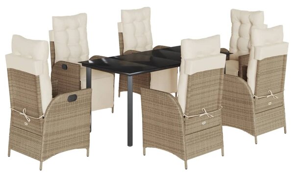 7 részes bézs polyrattan kerti étkezőgarnitúra párnákkal
