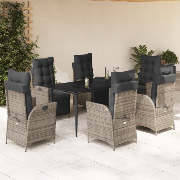 7 részes szürke polyrattan kerti étkezőgarnitúra párnával