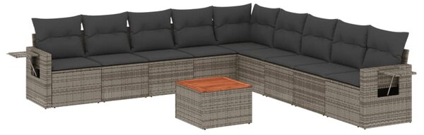 10 részes szürke polyrattan kerti ülőgarnitúra párnákkal