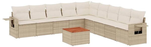 10 részes bézs polyrattan kerti ülőgarnitúra párnával