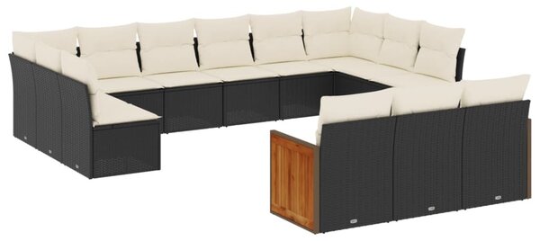 13 részes fekete polyrattan kerti ülőgarnitúra párnákkal