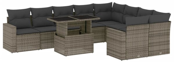 10 részes szürke polyrattan kerti ülőgarnitúra párnákkal