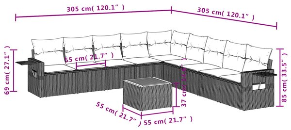 10 részes bézs polyrattan kerti ülőgarnitúra párnával