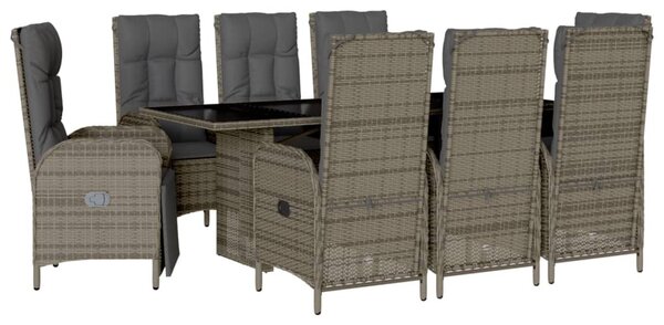 9 részes szürke polyrattan kerti étkezőgarnitúra párnával