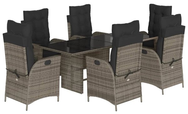 7 részes szürke polyrattan kerti étkezőgarnitúra párnával