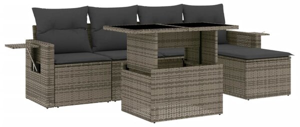 6 részes szürke polyrattan kerti ülőgarnitúra párnákkal
