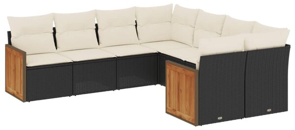8 részes fekete polyrattan kerti ülőgarnitúra párnákkal