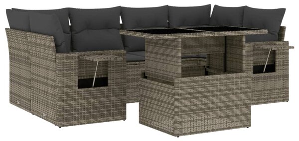 7 részes szürke polyrattan kerti ülőgarnitúra párnákkal