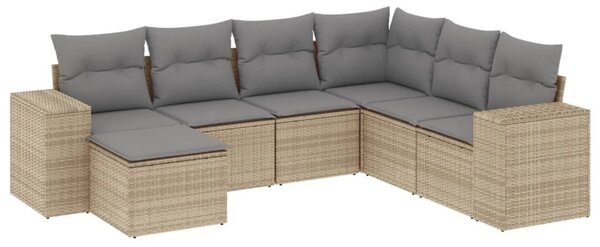 7 részes bézs polyrattan kerti ülőgarnitúra párnákkal