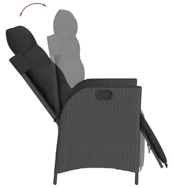 3 részes fekete polyrattan kerti étkezőgarnitúra párnákkal