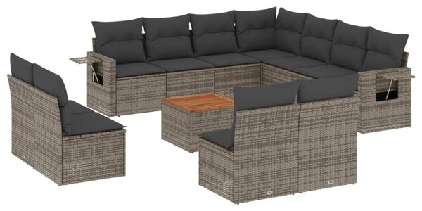 12 részes szürke polyrattan kerti ülőgarnitúra párnákkal