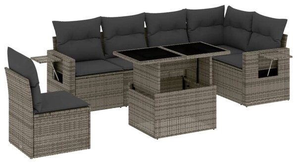 7 részes szürke polyrattan kerti ülőgarnitúra párnákkal