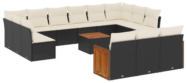 14 részes fekete polyrattan kerti ülőgarnitúra párnákkal