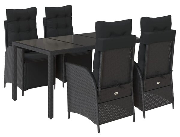 5 részes fekete polyrattan kerti étkezőgarnitúra párnákkal