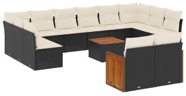 13 részes fekete polyrattan kerti ülőgarnitúra párnákkal