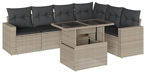 7 részes világosszürke polyrattan kerti ülőgarnitúra párnákkal