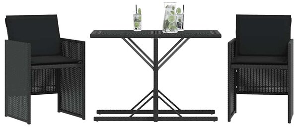 3 részes fekete polyrattan bisztrógarnitúra párnával