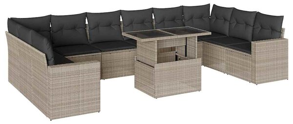11 részes világosszürke polyrattan kerti ülőgarnitúra párnákkal