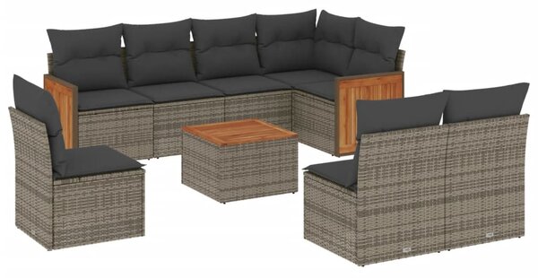 9 részes szürke polyrattan kerti ülőgarnitúra párnákkal