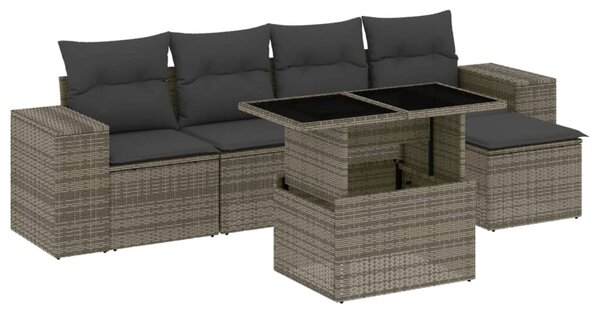 6 részes szürke polyrattan kerti ülőgarnitúra párnákkal