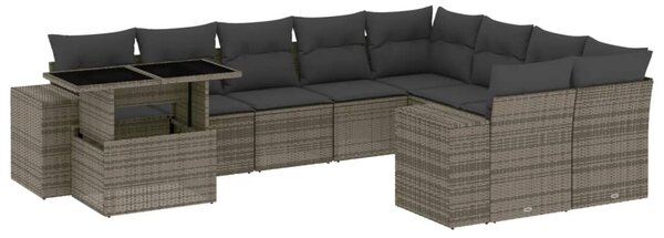 10 részes szürke polyrattan kerti ülőgarnitúra párnákkal