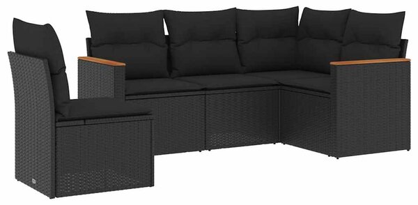 5 részes fekete polyrattan kerti kanapészett párnákkal