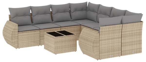 9 részes bézs polyrattan kerti ülőgarnitúra párnákkal