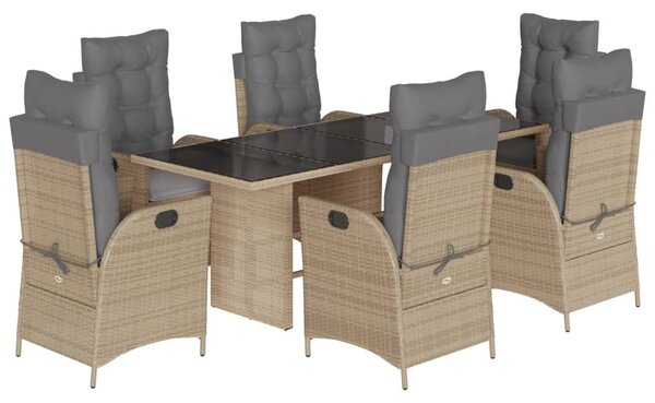 7 részes vegyes bézs polyrattan kerti étkezőgarnitúra párnákkal
