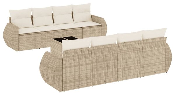 9 részes bézs polyrattan kerti ülőgarnitúra párnákkal