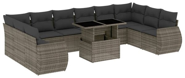 11 részes szürke polyrattan kerti ülőgarnitúra párnákkal