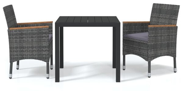3 részes szürke polyrattan kerti étkezőgarnitúra párnákkal