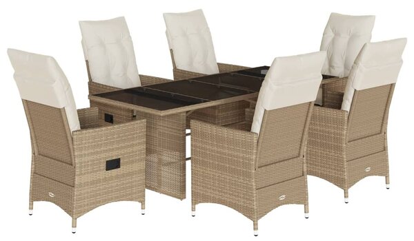 7 részes bézs polyrattan kerti étkezőgarnitúra párnákkal